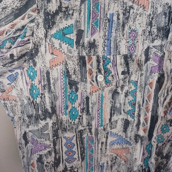 Wrangler Vintage Cowboy Cut Novelty Retro Print Geometric Long Sleeve Shirt XL - Picture 4 of 8